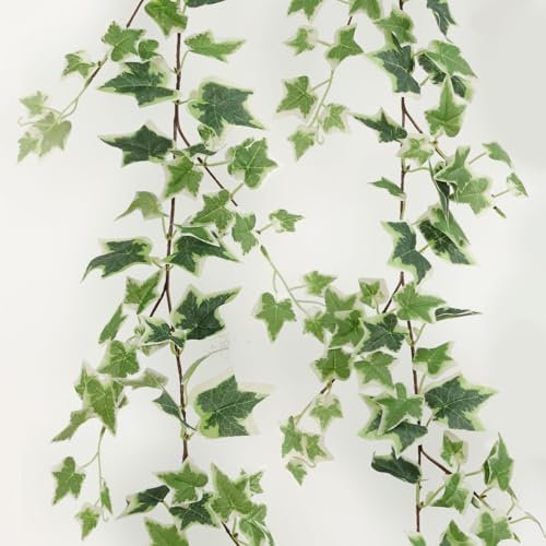 SHUOHONG 2 Pièces Lierres Artificielles Guirlande, Fausse Plante Tombante, Plante Artificielle, Lierre Artificiel Interieur Extérieure, Guirlande Lierre pour Décoration Chambre et Jardin (Blanc Vert)