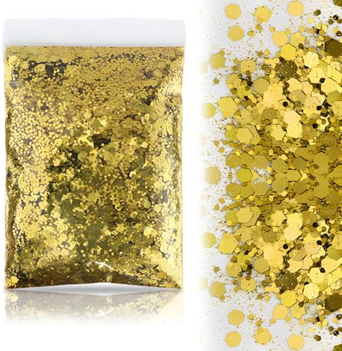 50g Gold Glitzer zum Basteln, 1 Set Gemischte Grobe Feine FlockenCraft Glitzerpuder, Glitzer zum Basteln Glitter Glitzer Make up Set, Glitzerpulver für Nägel Gesich Handwerk Nagelkunst Kartenbasteln