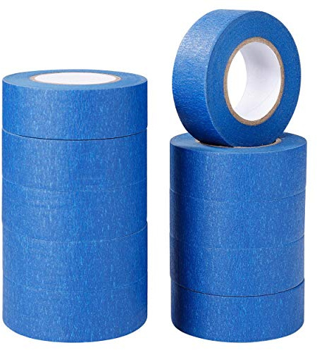 Tunejoy Nastro Mascheratura 10 Rotoli Blu Nastro Adesivo Carta Protezione per Pareti Vernice Superfici Imbianchino Interno Esterno Rimovibile 24mm × 20m