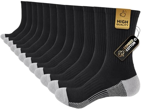 Cirorld Mens Sports Socks, Work Boot Socks for Men & Women, Comfy Cotton Crew Athletic Sock Outdoor Walking Hiking Running Cycling Multipack 6 Pairs, Black 6-8