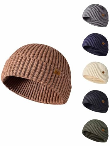 Joligiao Herrmössa termisk mössa höst och vinter klassisk basic stretchig stickad varma mjuka och bekväma fiskarmössor för herr dam ledig unisex hatt, kaffe, One size