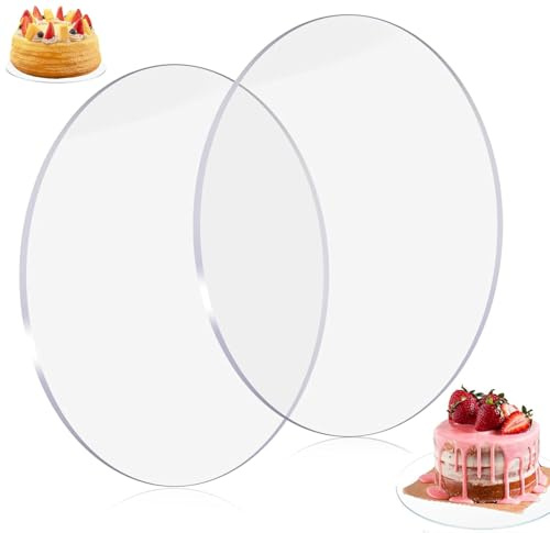 qhklew 2 Piezas Platos para Tartas Acrilico, Ø 30 cm Reutilizables Cake Board, Espesor 2 mm Bandeja para Tartas, Disco para Tartas de Acrílico Transparente, para Servir Tartas y Pasteles