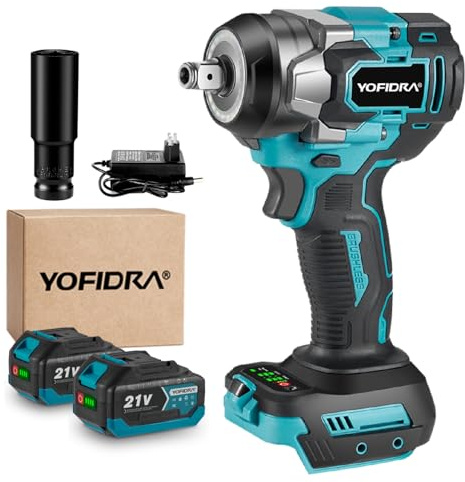 Yofidra Cordless Impact Wrench 1/2 - 800Nm Impact Gun Cordless with Brushless Motor 2x3.0Ah Batteries, Fast Charger & 21mm Sleeve, 5-Speed, LED Light, Impact Driver for Car Repair, Tyre Change & DIY