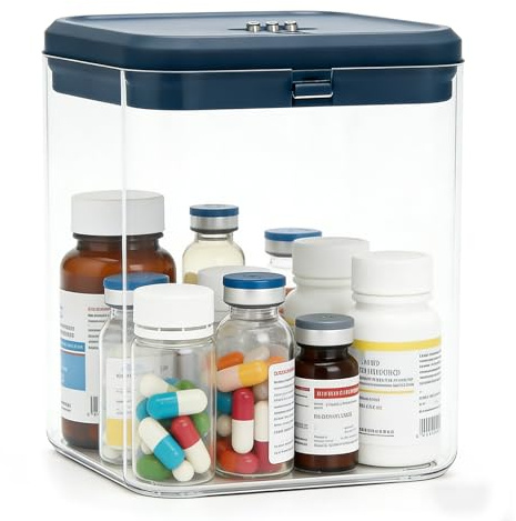 GBKDQQ Scatola richiudibile per medicinali, 14,1 x 14,1 x 16 cm, piccola scatola trasparente con serratura a combinazione per medicinali, cucina, casa, scuola, ufficio