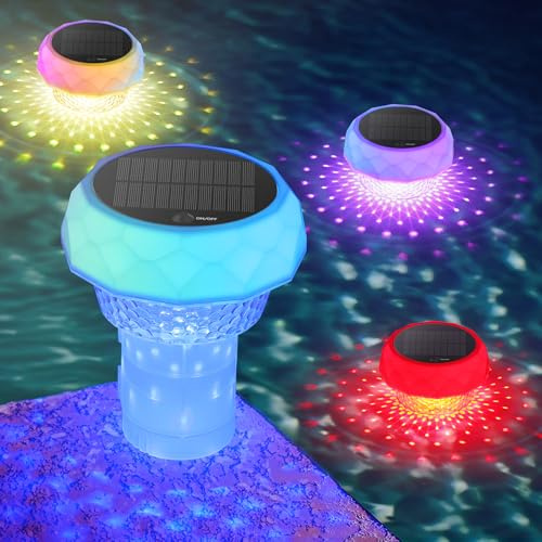 Luz Piscina Solar LED Sumergible RGB con Mando RF y Contenedor Limpieza,1 u