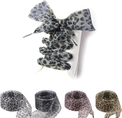 4 Paia di Lacci Scarpe, Motivo leopardato, Lacci per Scarpe in Garza di Chiffon, Lacci per Stivali Scarpe da Passeggio, Boot Stringhe, 120CM