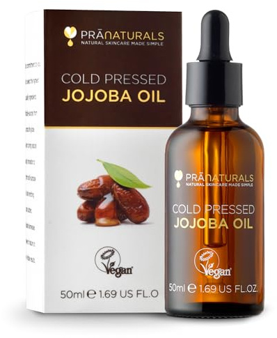 PraNaturals Jojobaolja 50 ml — Kallpressad ansiktsolja för ansikte, hår & hud — Lätt fuktgivare för alla hudtyper — Rik på vitamin E — Vegansk & cruelty-free bärarolja
