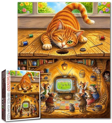 Puzzle de 1000 pièces « Chat Rigolo » pour Adultes et familles (Illustration Chat et Souris). Pièces Parfaitement emboîtables. 50 x 70 cm. Puzzle créatif à encadrer.