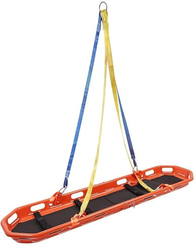 Akutmedicinsk stretcher, korg i rostfritt stål med remmar och sele för patienttransport, perfekt för sjukhus, kliniker och idrottsplatser