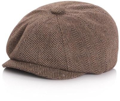 Anshili Gorra de Niños y Niñas, Sombrero Vasco Plano, marrón, 52-54