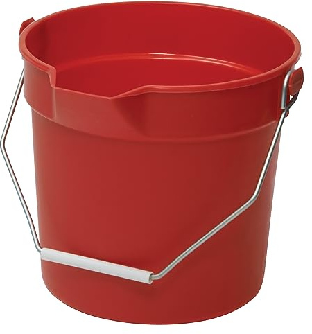 Winco Heavy-Duty Plastic Bucket/Utility Pail with Pour Spout, 10 Quarts, Red