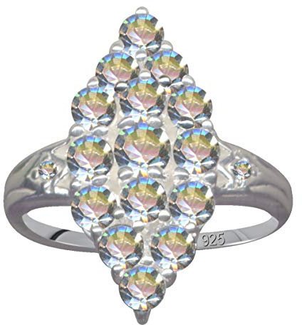 Fingerring Navette/vero argento 925 con zirconi/design Art Nouveau, colore pietra: bianco trasparente/moderno trendy hip/negozio online gioielli / 59066, Argento Sterling 925, cristalli di zirconia,