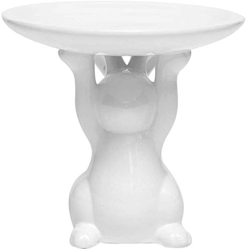Brillibrum B-Ware Design Dekoteller Teller Hase Osterhase Keramik Servierteller Etagere Häschen Weiß Osterdeko Figur Desserteller Porzellan Standfuß Ostermotiv Hasenmotiv (Variante 5)