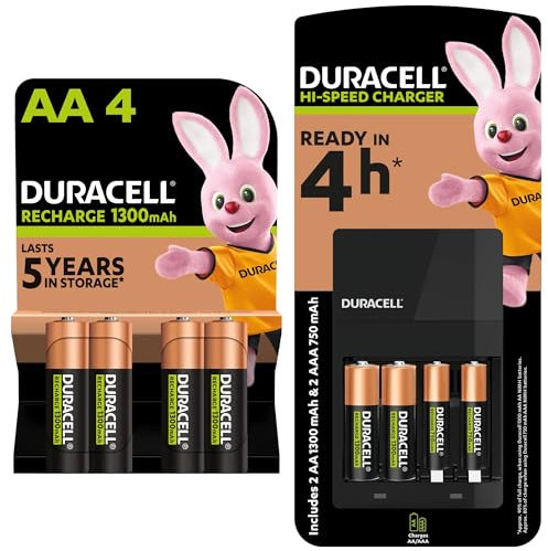 Duracell - Cargador de pilas en 4 horas, con pilas recargables, 6 AA + 2 AAA
