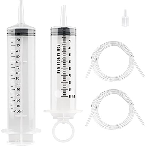 Hyber&Cara 100 ml/150 ml spruta med 2 st 100 cm rör, stor plastmätspruta för vätskeoljesug, näringsmätning, påfyllning, vattning, förpackning med 2