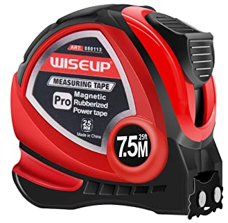 WISEUP Cinta métrica, Cinta métrica de acero de Flexometro Profesional de 7,5 m, resistente a la flexión, autobloqueo, carcasa ABS anticolisión, con clip, adecuada para construcción