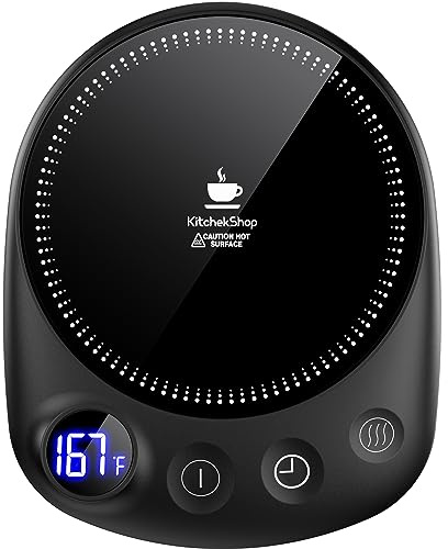 KitchekShop Coffee Mug Warmer - Fastest Heating & Highest Temperature, Coffee Cup Warmer for Desk Auto Shut Off, 4 Temp Settings & 1-12H Timer, Smart Electric Beverage Warmer for Coffee, Tea (Black)