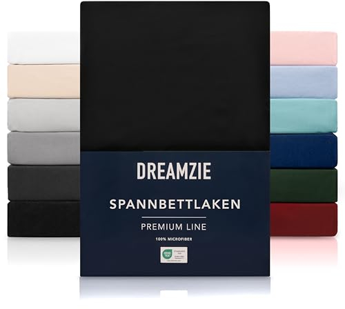 Dreamzie - Spannbettlaken 140x200cm | Mikrofaser Weich – Für Dicke Matratzen – Oeko-Tex | Komfort, Atmungsaktivität, Pflegeleicht – Schwarz
