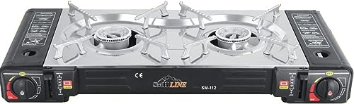 SMH LINE® Doppio fornello da campeggio a gas, set di cartucce a gas, 227 g, valigetta da campeggio, fornello da tavolo, per esterni, 2 fiamme, GPL