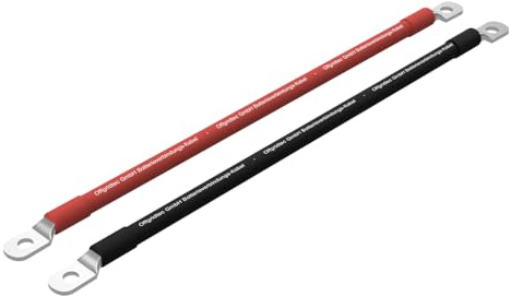 Offgridtec 1m Batteriekabel 25mm² Beidseitig M8 Ösen, Öl-, Kälte- & UV-beständig, Flammwidrig, Für Geräte mit M8 Schraubterminal, Ideal Für Laderegler, Wechselrichter & Batterieladegeräte, Rot/Schwarz