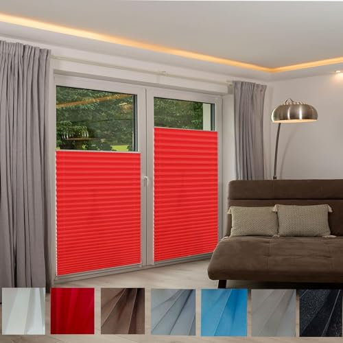 Estor Opaco sin perforación 105 x 210 cm Proteccion Solar, Stores Noche y día protección Solar estores palisados Estores para Ventanas para Ventanas, Puertas, Habitación, Rojo