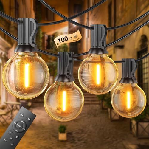 Toipwen Guirnalda Luces Exterior Regulables, 30M Luces Exterior Jardin con Control Remoto, 50+2 LED Bombillas, IP45 Impermeable, Baja Tensión 24V, Blanco Cálido para Patio, Balcón, Camping, Fiestas