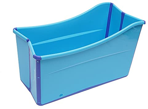 Vikbart badkar för vuxna, 98 x 50 x 56 cm, mobilt badkar, blått stort badkar av plast, för dusch, spa, bastu