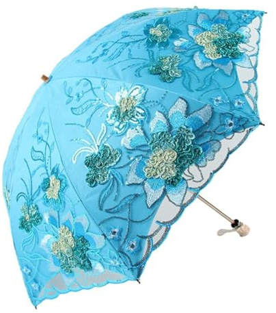 BYNYXI Parapluie en dentelle brodée - 50 cm - Parapluie de mariage - Double couche - Protection solaire - Parasol pliable en dentelle - Broderie - Pour mariage, fête, mariée - Photographie