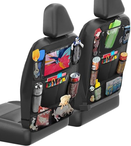 TNSLAND 2er Schwarz Auto Organizer Rückenlehnenschutz Auto Kinder Wasserdichter Auto Rücksitz Organizer Auto Aufbewahrung mit Tablet Fach