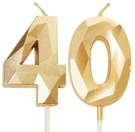 Guld 40:e födelsedagsljus för tårta, 40 ljus med tårtdekorationer