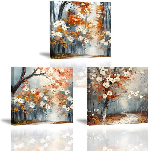 PIY PAINTING Quadro su Tela, Paesaggio su tela, Stampa su Tela Fiori in fiore, Rustico Quadri Moderni Cucina per Bagno Camera da letto, per Regalo di compleanno 30x30cm 3pezzi, Telaio Interno in Legno