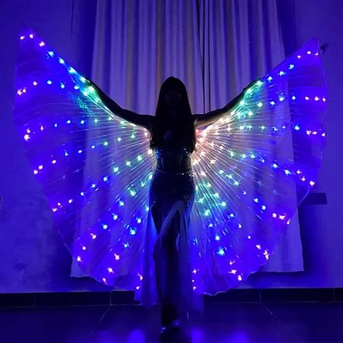Ailes LED pour adultes - 360° - Avec mode Always-On - Mode clignotant arc-en-ciel - Avec barres télescopiques - Pour Halloween, carnaval, costume, danse du ventre, cosplay (couleur adulte)