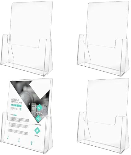 LDXDRU 4 Pack A4 Leaflet Holder, Clear Display Document Holder, Flyer Display Stands Brochure Portrait Literature Stand for Office Restaurants Reception