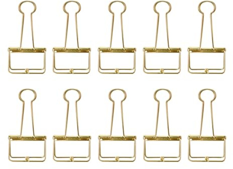 Guld 32 mm/1,26 tum, 10 st vikbara metallklämmor, pappersklämmor, ihåliga skelettklämmor för planerare, journal, anteckningsbok, kontor, brevpappersklämmor, pappersklämma