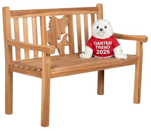 MR. DEKO® Banc de jardin motif teck | Banc en bois avec dossier | Banc de frison pour l'extérieur | 2 places 120 x 60 x 94 cm | Banc en teck massif et résistant aux intempéries pour jardin, balcon