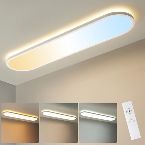 LEZOE Plafoniera LED dimmerabile con telecomando, 60x20x2,9cm, 24W 3000LM, 2700K-6500K, Lampada LED, pannello luminoso da soffitto per ufficio, cucina, soggiorno, camera da letto, bagno ovale