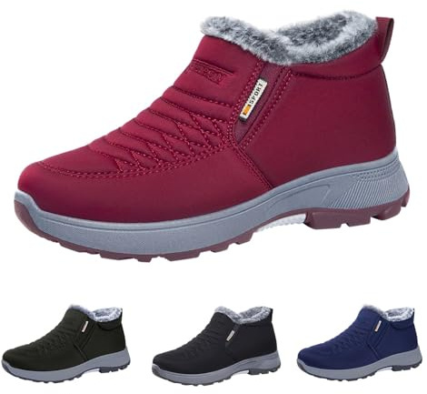 Women's Orthopedic Warm Boots, Winter Snow Boots with Arch Support Soft Fleece Lined, Anti Slip Lightweight Ankle Bootie for Women Ladies Warm Slip On Shoes Red