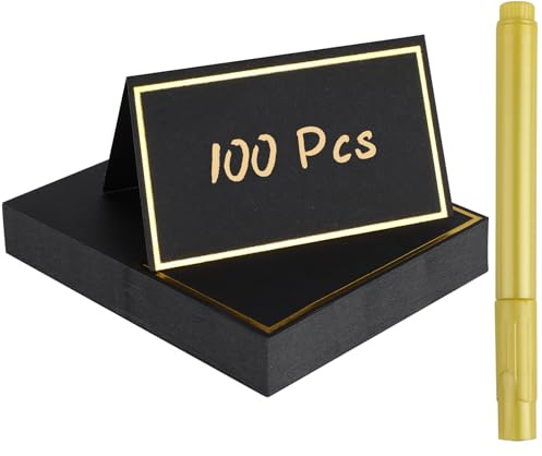 100 Piezas Tarjetas de Mesa, Tarjetas de Lugar Negro con 1 Rotulador, Tarjetas de Asiento, Tarjetas Marcasitios Boda Para Bodas, Comuniones, Cumpleaños, Festivales, Fiestas, Bautizos
