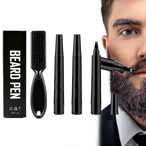 Penna per Barba Uomo,Kit Penna Barba Istantanea,Kit Matita Riempitiva per Barba Uomo,Beard Filling Pen,Riempimento Barba Impermeabile,Matita per Barba e Pennello per Barba (0B)