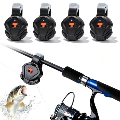 PRITOK 4 Pack Fishing Bite Indicator Alarm: Clip-On Electronic Fishing Bite Alarm Indicator with Adjustable Sensitivity and Sound Alert, Fish Rod Bait Alert for Night Sea Rod Fishing Accessories