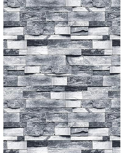 ConCus-T Grey Brick Effect Wallpaper 44.8×1000CM Waterproof Vinyl Self Adhesive Peel and Stick DIY Sticker for Kitchen Bathroom Bedroom Funiture Wall Art Decor