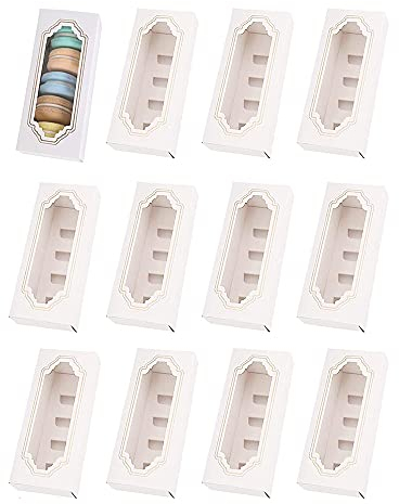 12 Pièces Macaron Boîte, Contenant de Macaron, Boîtes à Macarons en Papier, Récipient en Papier à Gâteau, Boîtes à Pâtisserie, pour Biscuits Desserts Donut Cupcakes Muffins (5 Cavités)