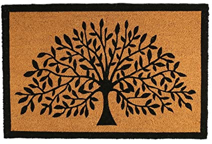 Nicola Spring Coir Door Mat - 90 x 60cm - Tree of Life - Pack of 1 - Decorative Indoor Front Door Floor Mat Entry Dirt Trapper Rug Outdoor Boot Scraper Non Slip Backing Doormat