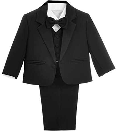 Dressy Daisy Toddler Boy' 5 Pcs Set Formal Tuxedo Suits No Tail Wedding Christening Outfits Size 3T Black, 057