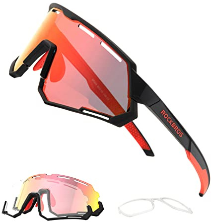 ROCKBROS Fotokroma polariserade solglasögon 2 i 1 utbytbara cykelglasögon sportglasögon UV-skydd lättviktigt löpning jogging körning mountainbike herr dam svart röd transparent