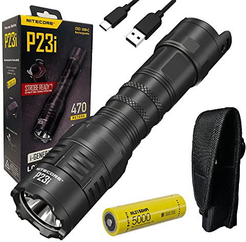 Nitecore P23i Taschenlampe mit großer Reichweite, 3000 Lumen, 450 m lang, mit wiederaufladbarem i-Series Hochleistungsakku NL2150HPi und Eco-Sensa Typ-C USB-Ladekabel