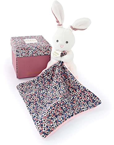 Doudou et Compagnie - BOH'AIME - Pantin Lapin avec Doudou - Boîte en Forme de Fleur - Rose - Idée Cadeau de Naissance Fille et Garçon - Garantie Doudou Perdu - DC4020