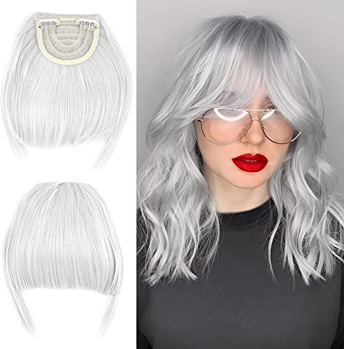 Elailite Pony Haarteil Echthaar Clip in Bangs One Piece Extensions Fringe natürlich Verlängerung 2 Clips # Silber-Grau
