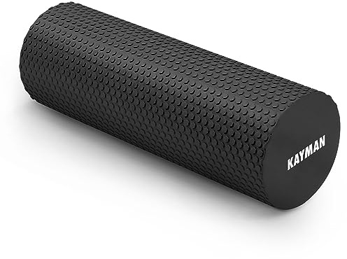 KAYMAN Sports Foam Roller Sports Recovery, Deep Tissue Muscle Tension Relief & Circulation Increase Portable & Lightweight Self Massager for Back, Legs, Gym, Pilates & Yoga EVA (44.5 x 15cm) (Black)