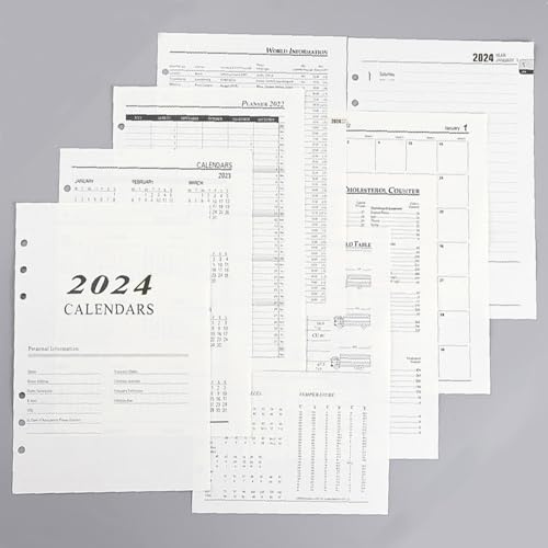 Koolkasa Planificateur hebdomadaire 2024, planificateur mensuel, insert A5, inserts de calendrier 2024 a5, calendrier à anneaux, 2024 inserts, organisateur personnel 6 trous pour le travail, les étud